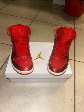 Jordan Red High-Top Sneakers with White Midsole